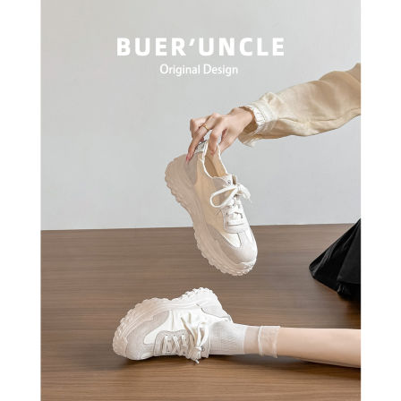 真皮~8cm增高厚底芭蕾德训鞋女2026新款系带小白鞋休闲运动老爹鞋