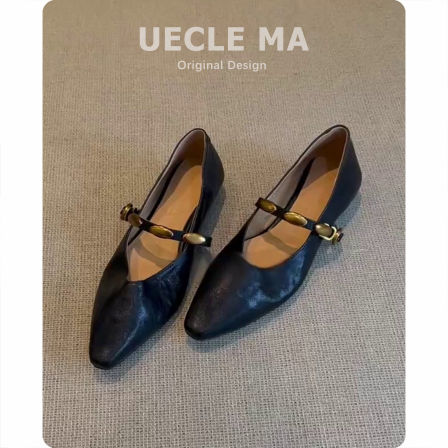 真皮~法式尖头包鞋女2026新款绝美配裙子芭蕾晚晚鞋复古玛丽珍鞋