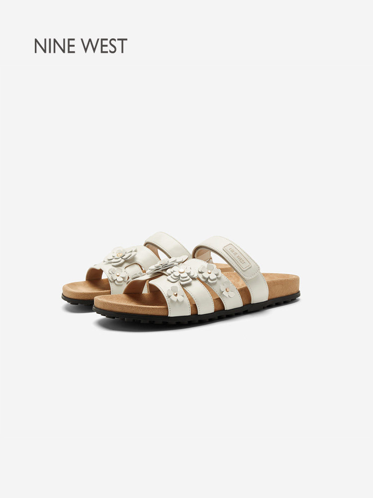 Nine West/玖熙白色魔术贴花朵勃肯拖鞋女厚底休闲凉鞋外穿女凉鞋主图