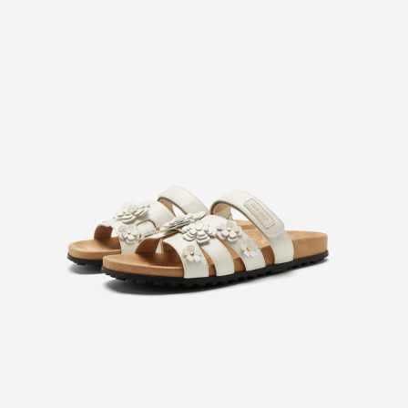 Nine West/玖熙白色魔术贴花朵勃肯拖鞋女厚底休闲凉鞋外穿女凉鞋