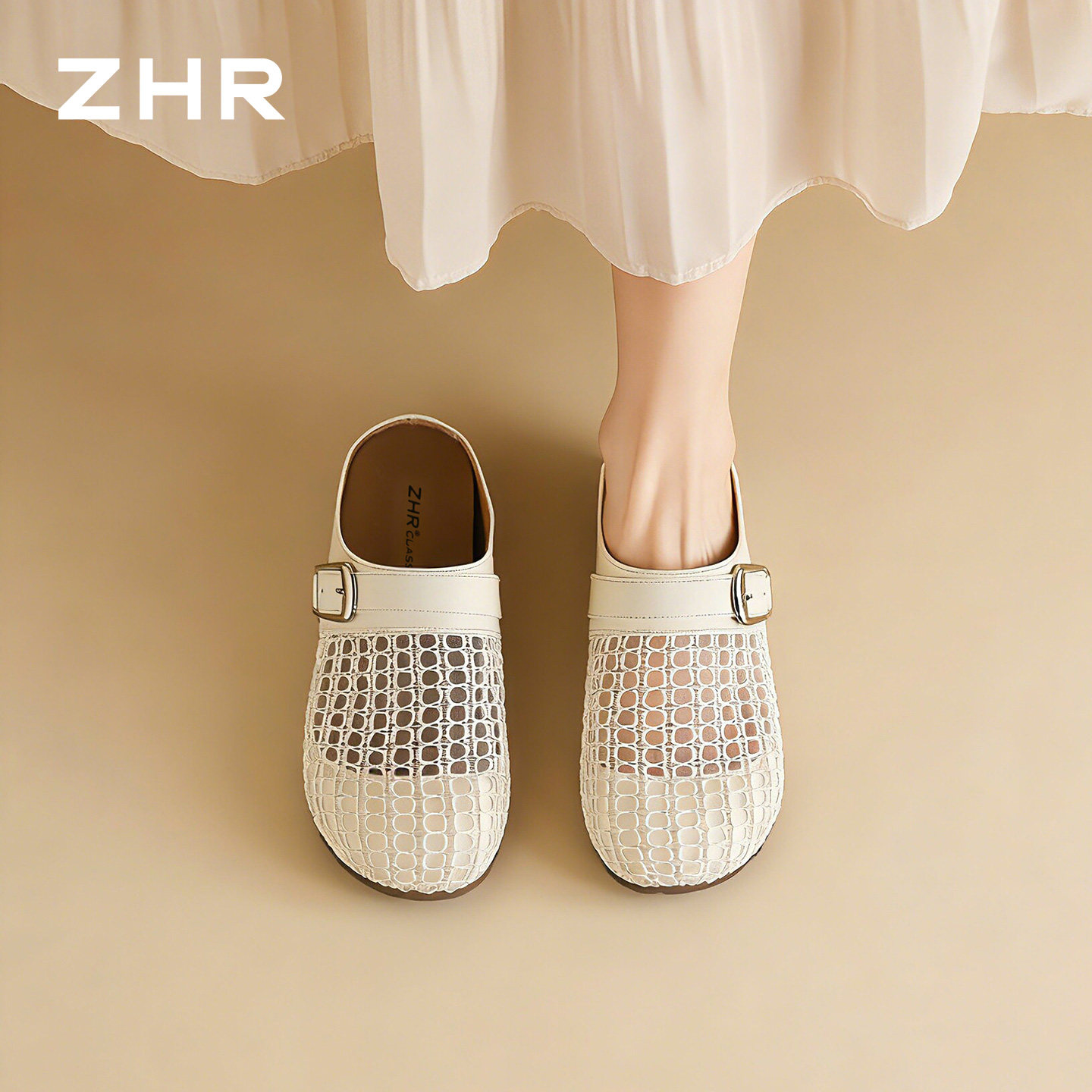 ZHR则则编织包头半拖鞋女2026夏季新款一脚蹬懒人勃肯鞋透气拖鞋主图