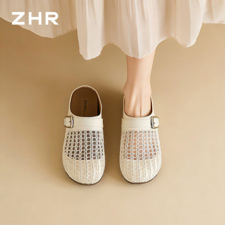 ZHR则则编织包头半拖鞋女2026夏季新款一脚蹬懒人勃肯鞋透气拖鞋