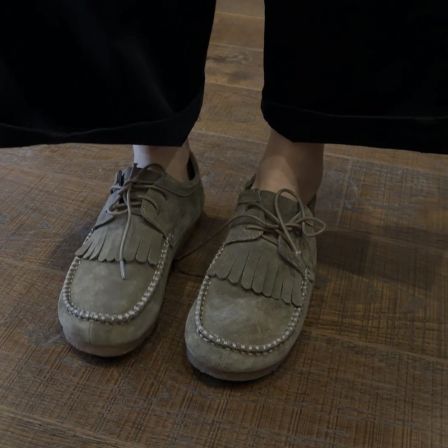 iamstudio 毒家定制春季新品 6344反绒工艺手工牛皮流苏平底鞋