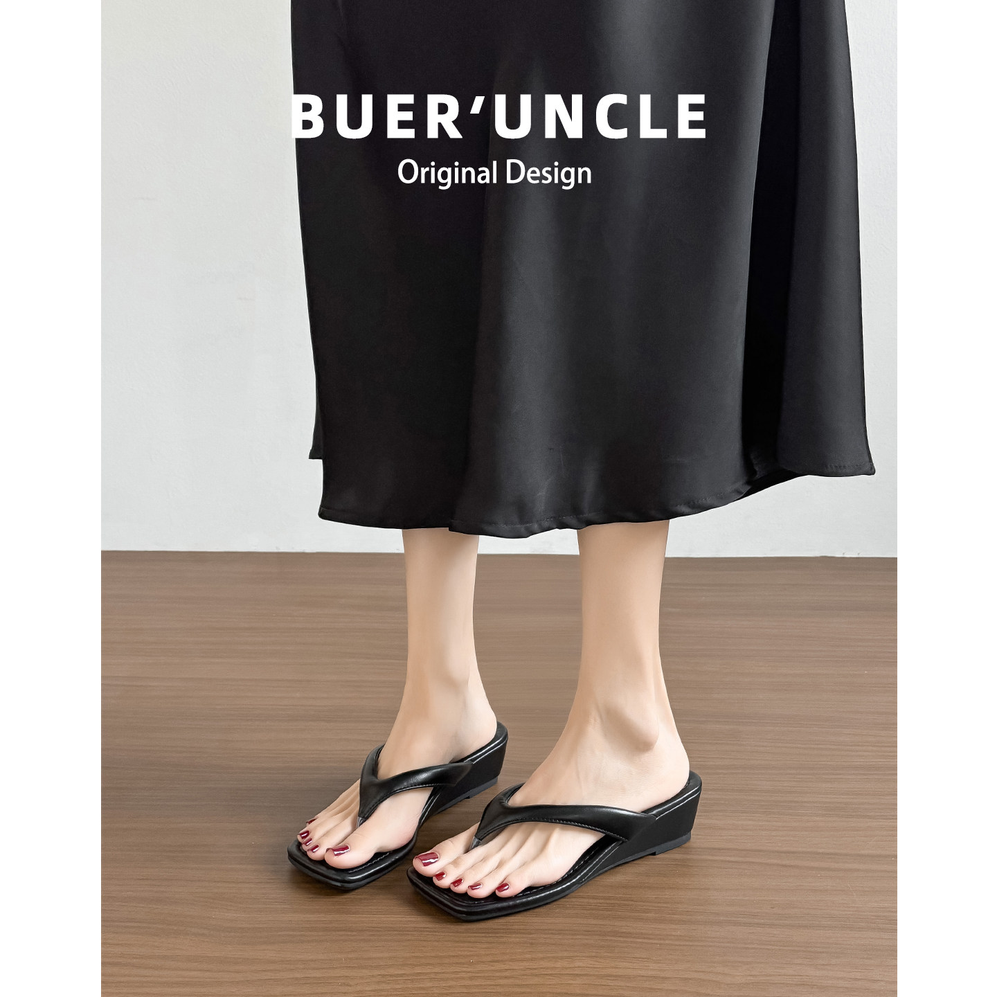 真皮~5cm增高夹脚人字拖鞋女夏外穿2026新款厚底坡跟海边沙滩凉拖主图