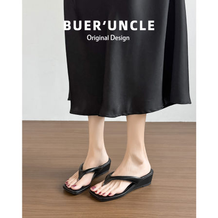 真皮~5cm增高夹脚人字拖鞋女夏外穿2026新款厚底坡跟海边沙滩凉拖