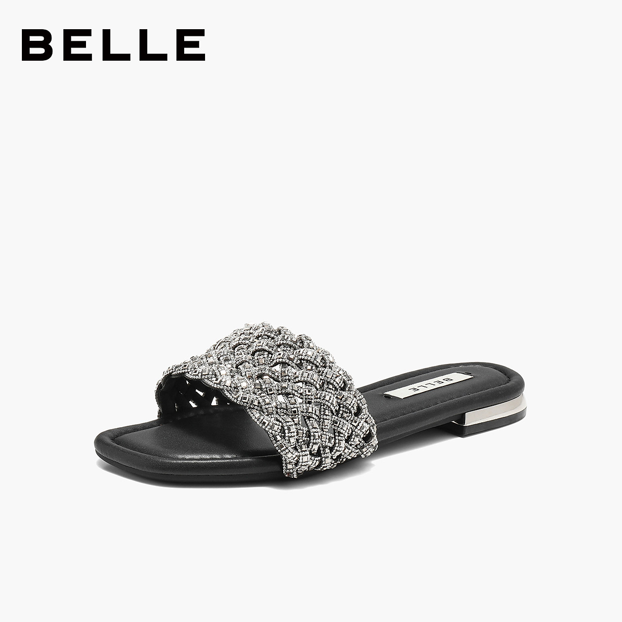 百丽女鞋满钻一字拖26夏季新款可外穿休闲沙滩凉拖鞋主图