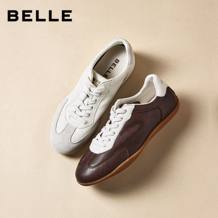 百丽复古赛车德训鞋女26夏季新款真皮薄底运动休闲鞋