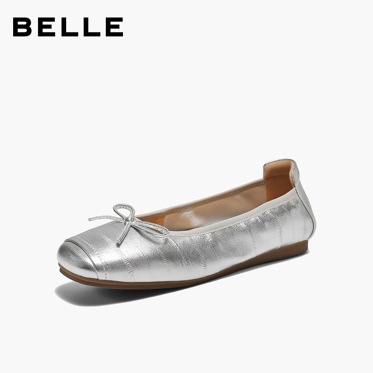 【直播】百丽舒芙蕾羊皮银色芭蕾平底单鞋女26春季新款浅口鞋主图