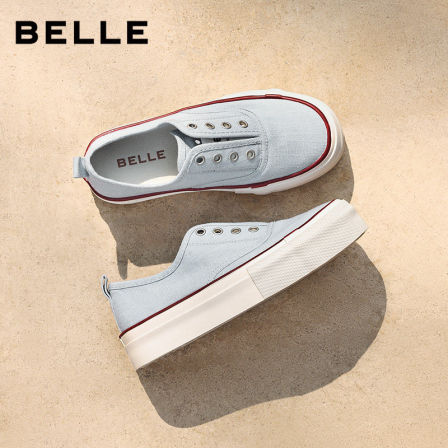 百丽豹纹小白帆布板鞋女2026春季新款厚底增高休闲鞋