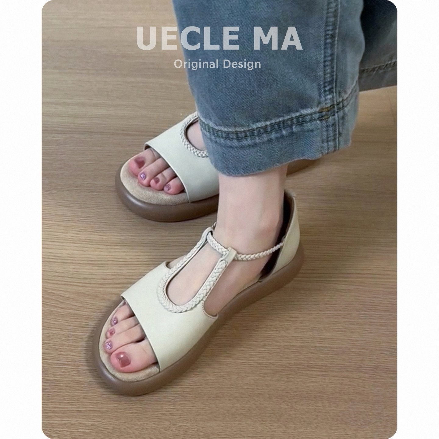 真皮~厚底凉鞋女2026新款夏季配裙子绝美不累脚百搭沙滩罗马凉鞋主图