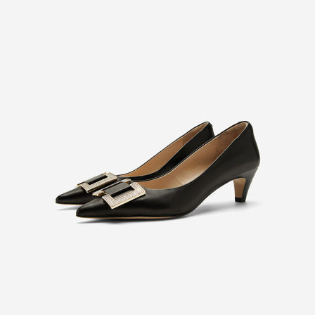 Nine West/玖熙尖头浅口单鞋女钻扣时尚简约猫跟职业鞋通勤女鞋