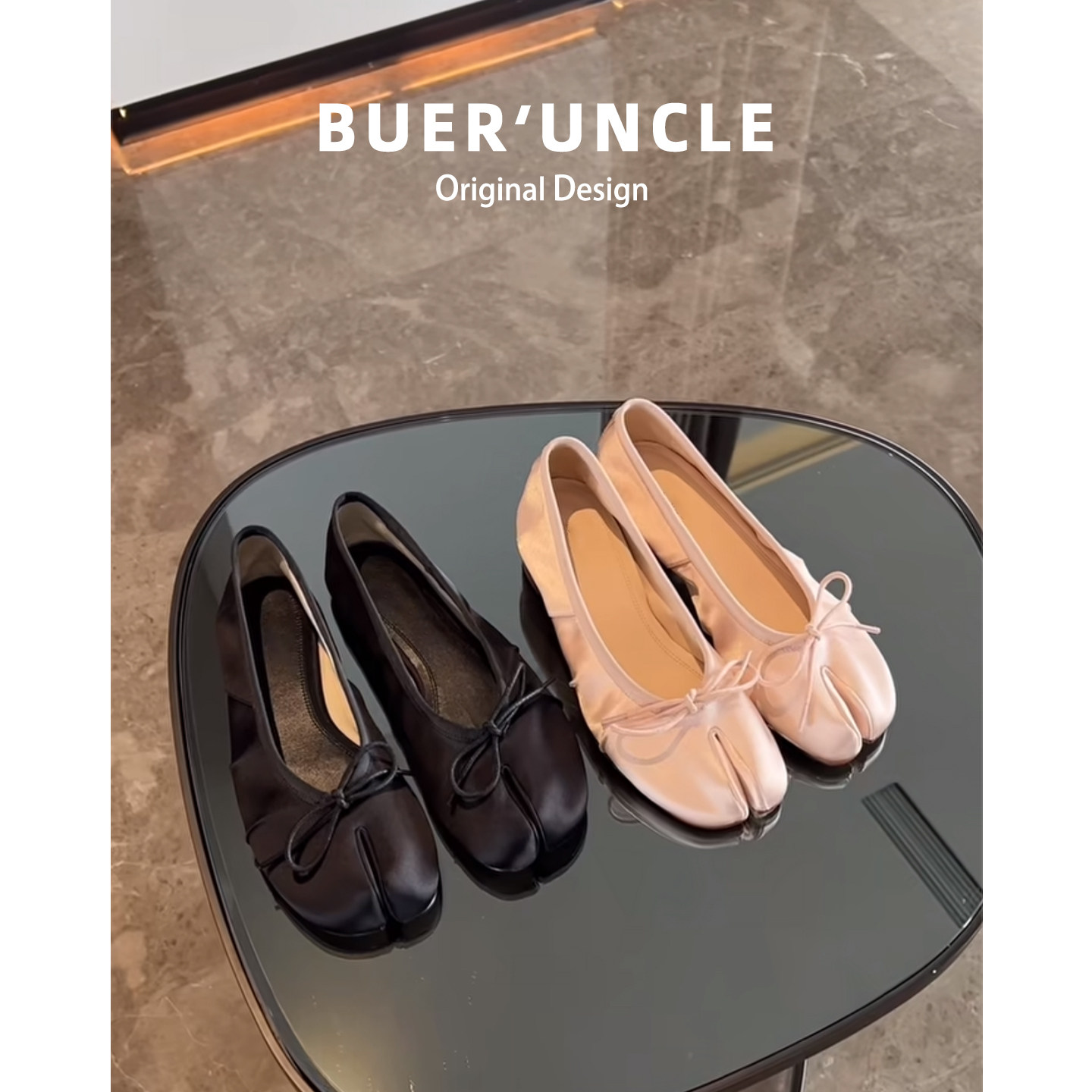 软羊皮~法式粗跟猪蹄分趾鞋女缎面粉色蝴蝶结芭蕾舞玛丽珍单鞋主图