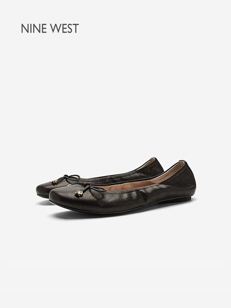 Nine West/玖熙优雅黑色蝴蝶结芭蕾鞋女软牛皮浅口平底鞋百搭单鞋主图