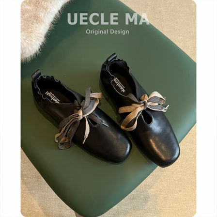 超软羊皮~复古英伦系带小皮鞋女春季新款方头平底单鞋黑色休闲鞋