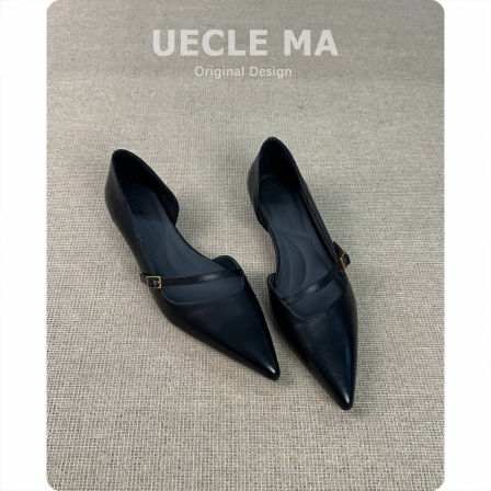 羊皮版~法式优雅尖头浅口单鞋女气质中空鞋通勤百搭时尚包头凉鞋