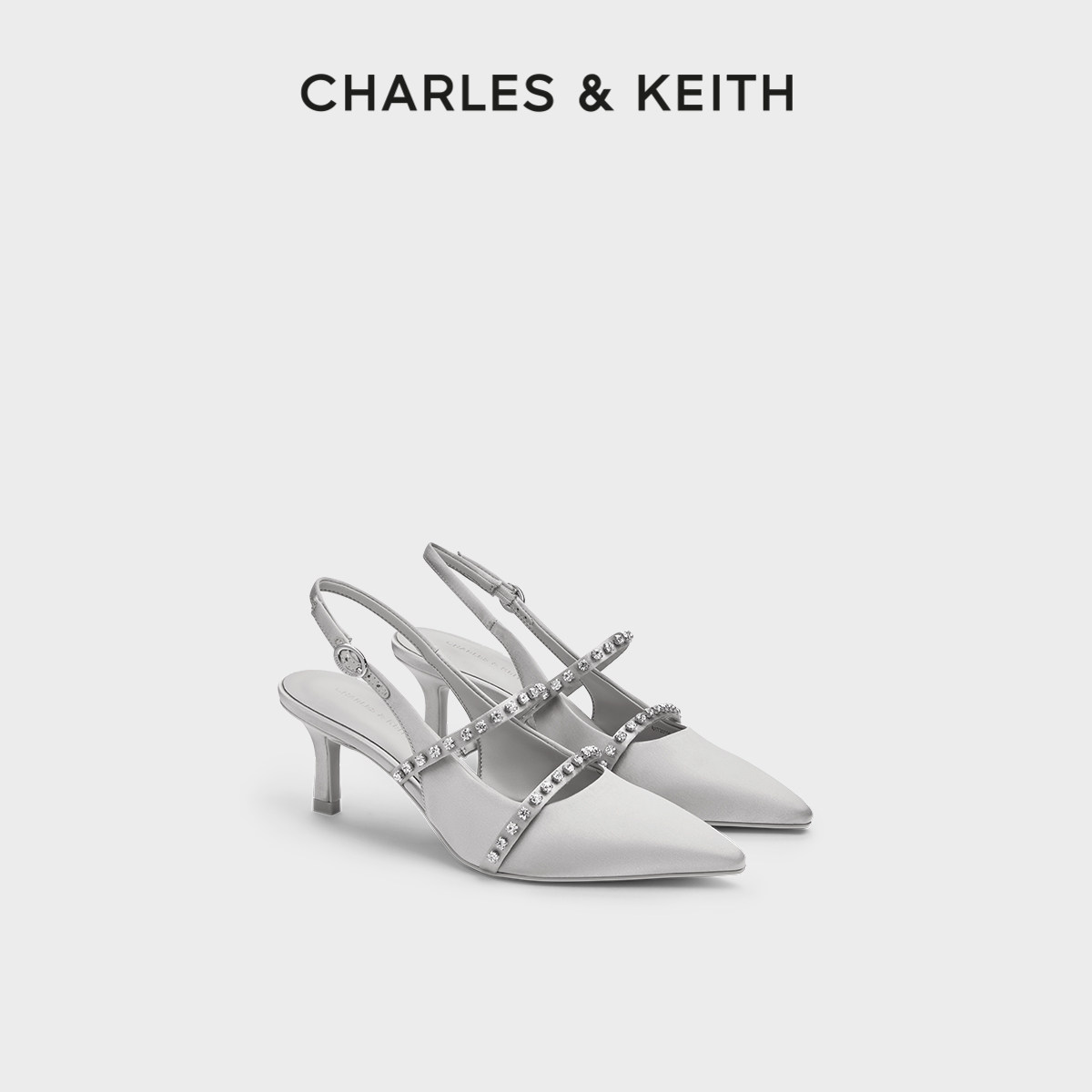 CHARLES&KEITH春季女鞋CK1-61720199亮钻一字带尖头高跟凉鞋女主图