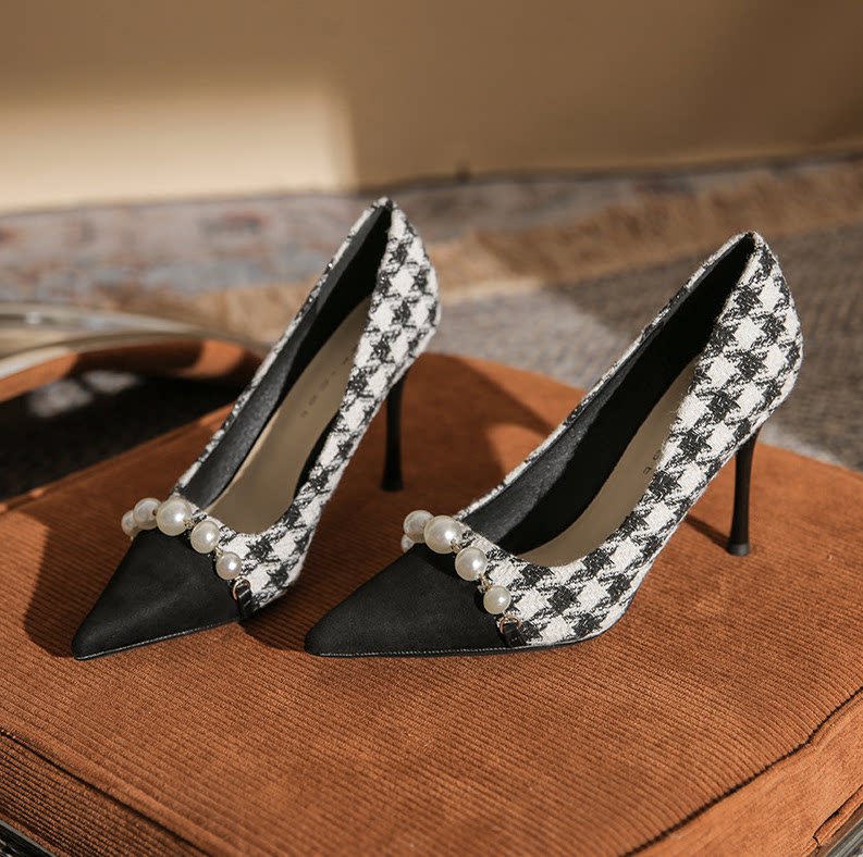 3.24小榴莲【跑单限购】小香风珍珠高跟鞋97801 H809主图