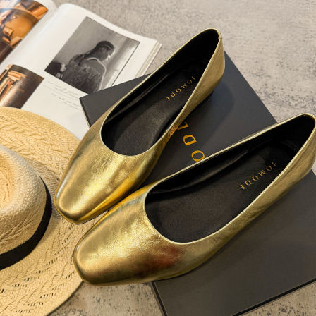 JOMODE 金色方头芭蕾舞鞋女平底浅口一脚蹬春夏百搭单鞋