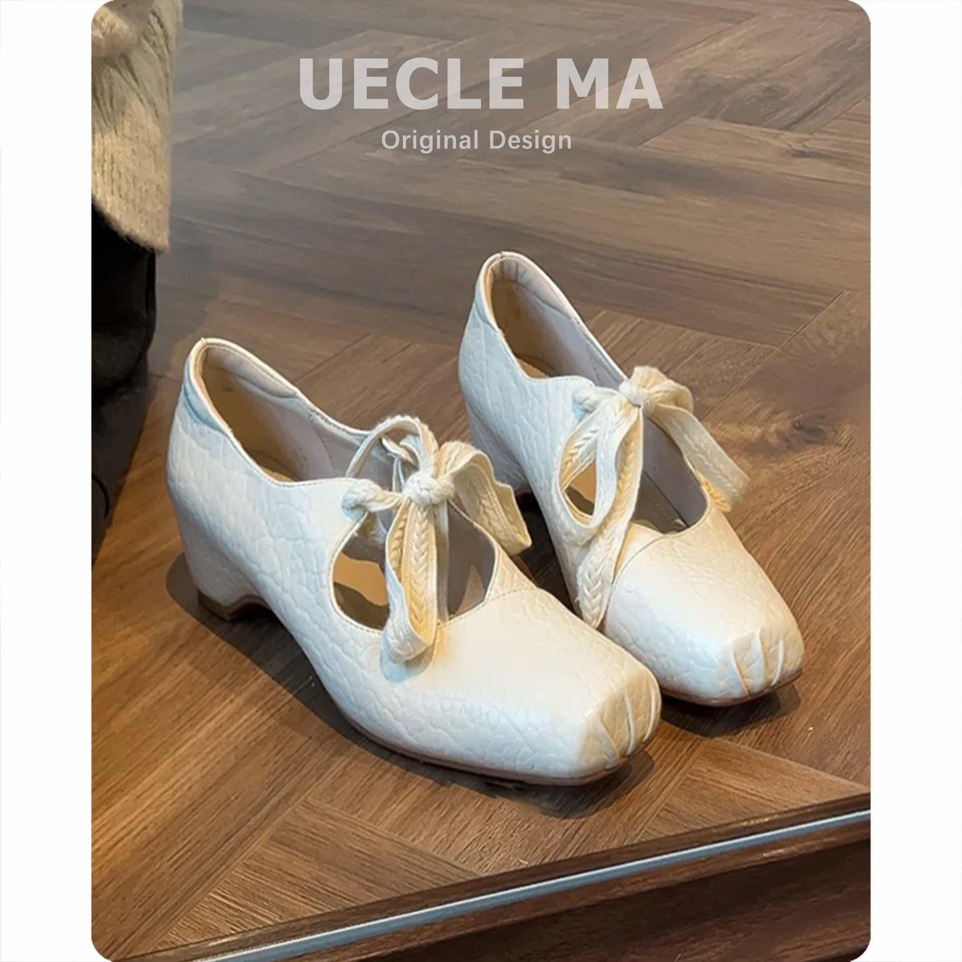 超软小羊皮~内增高仙女风芭蕾鞋蝴蝶结气质单鞋女猪鼻子玛丽珍鞋主图