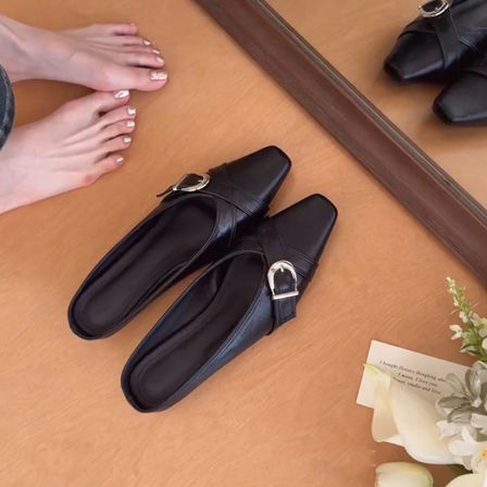 羊皮版~韩式慵懒时尚包头半拖鞋女小众高级感通勤一脚蹬外穿凉拖