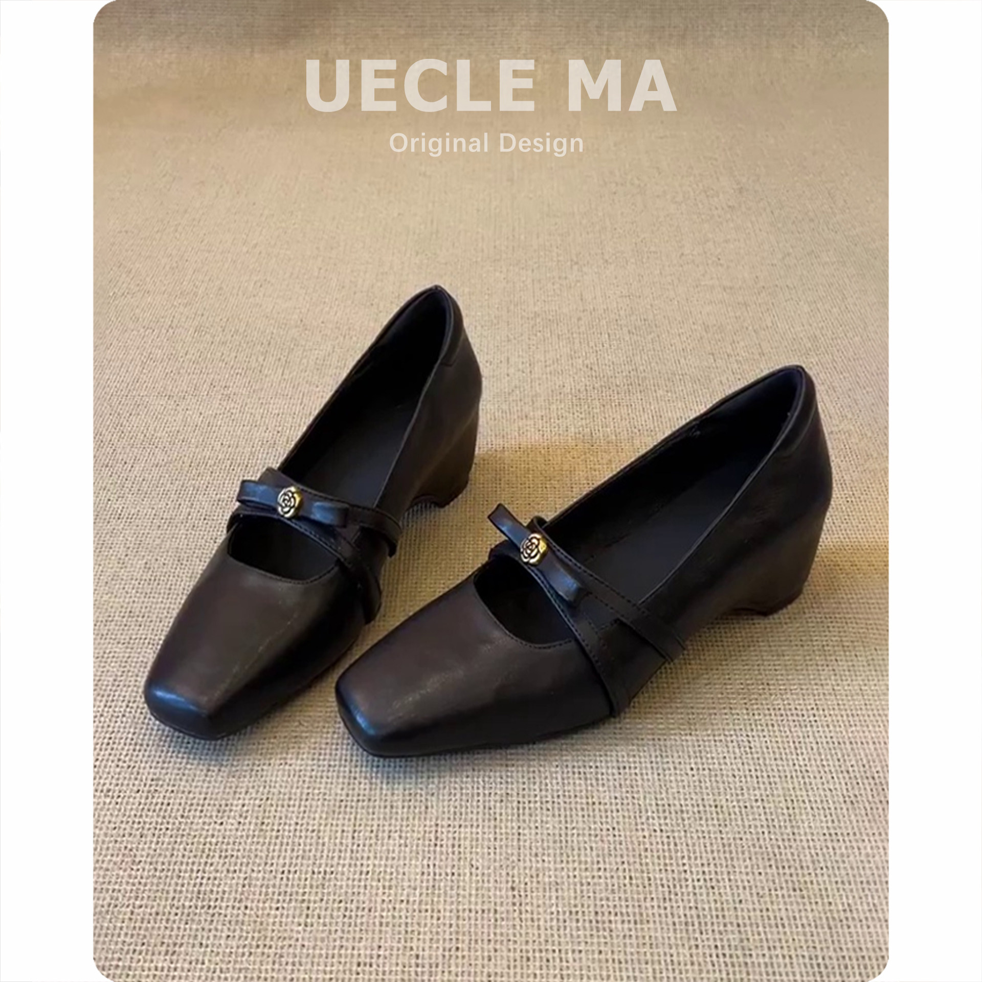 羊皮版~内增高法式单鞋女绝美不累脚芭蕾鞋黑色方头复古玛丽珍鞋主图