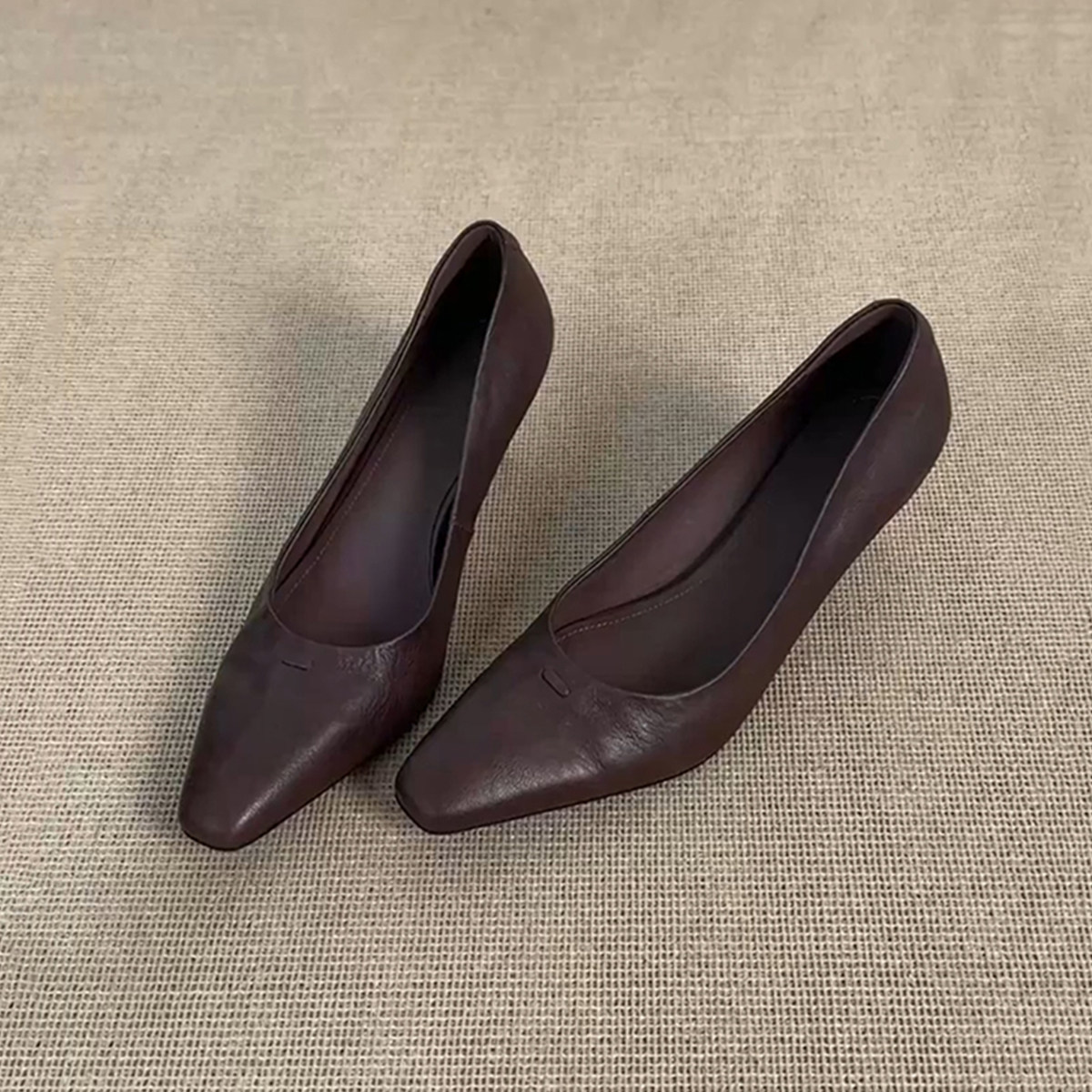 羊皮版~简约风气质尖头浅口单鞋女通勤职业工作鞋高级百搭高跟鞋主图