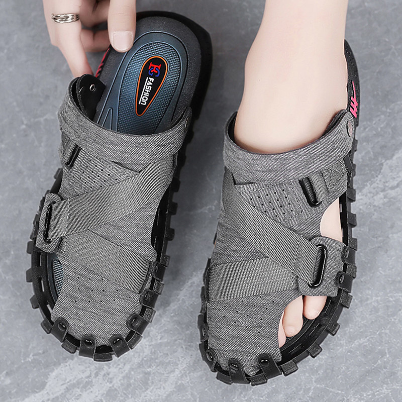 男士凉鞋夏季外穿爸爸防滑开车两用沙滩鞋男户外涉水越南包头拖鞋主图