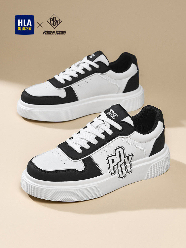 海澜之家男鞋2026春季新款户外休闲拼接时尚厚底增高耐磨板鞋男主图