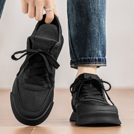 男鞋2026夏季透气阿甘运动休闲百搭黑色帆布工作上班防滑劳保潮鞋