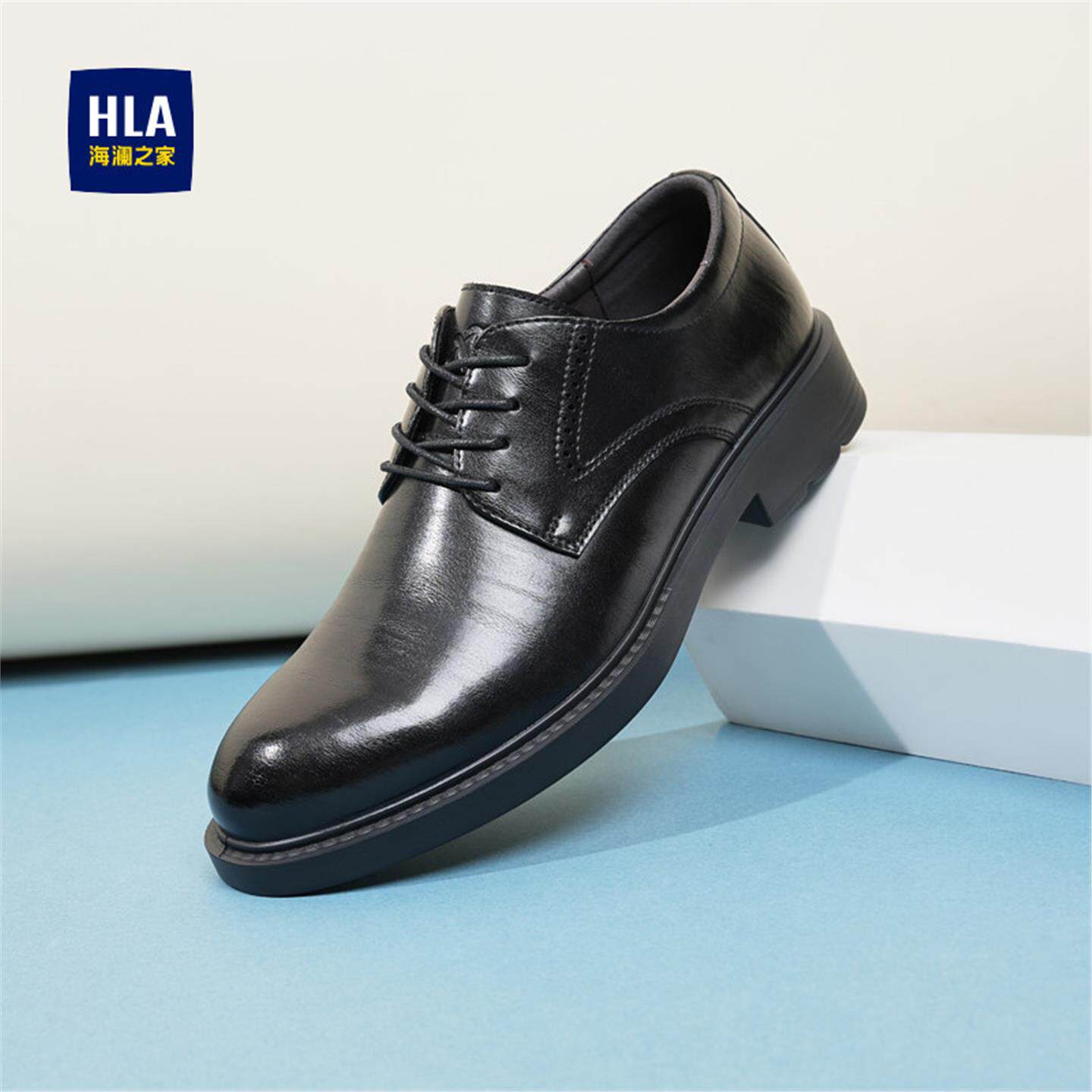海澜之家男鞋商务正装真皮鞋全黑公务通勤鞋内增高新郎结婚德比鞋主图