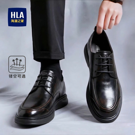 海澜之家新中式新郎结婚鞋男士真皮商务正装皮鞋黑色内增高德比鞋