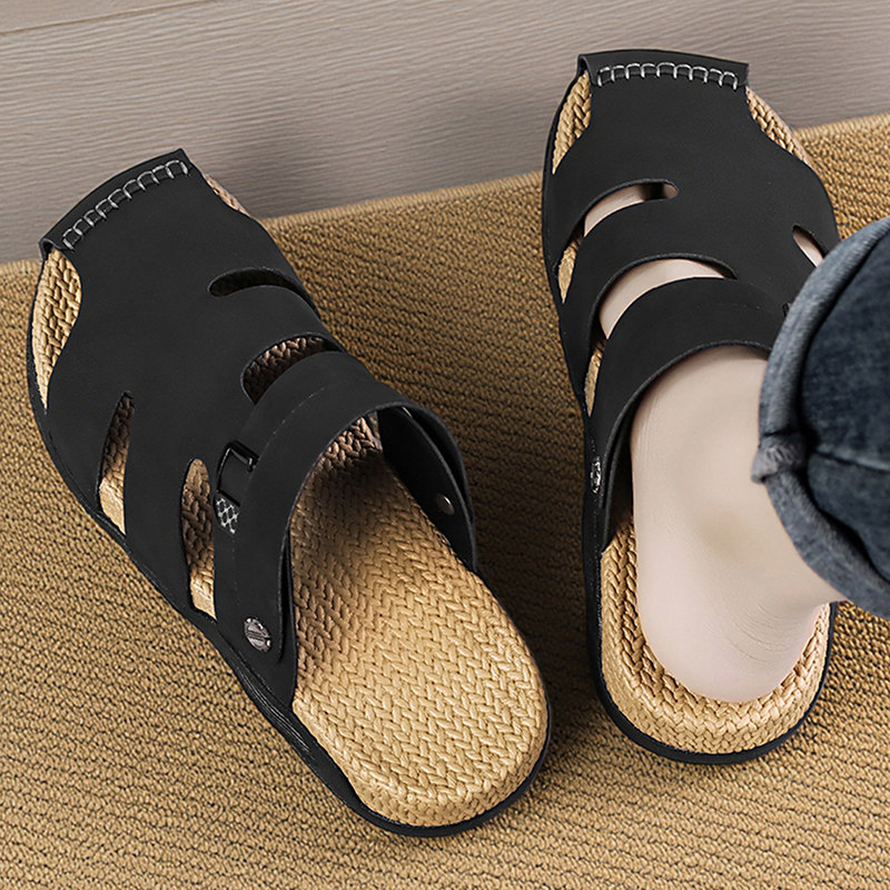 沙滩鞋男款夏季外穿防滑耐磨开车凉拖鞋软底运动休闲包头两用凉鞋主图