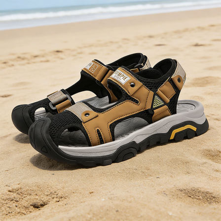 夏季男士凉鞋魔术贴男童青少年防滑户外包头沙滩鞋大尺码软底凉男鞋