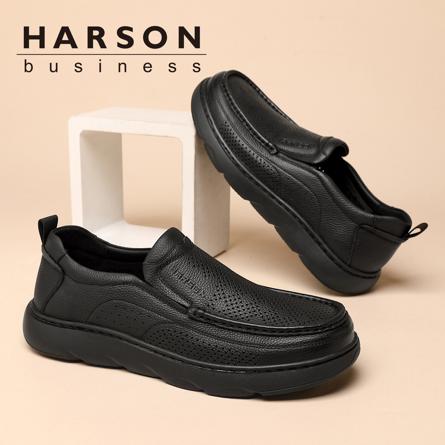 哈森【头层牛皮】休闲皮鞋男真皮一脚蹬男鞋子百搭轻便豆豆鞋透气主图