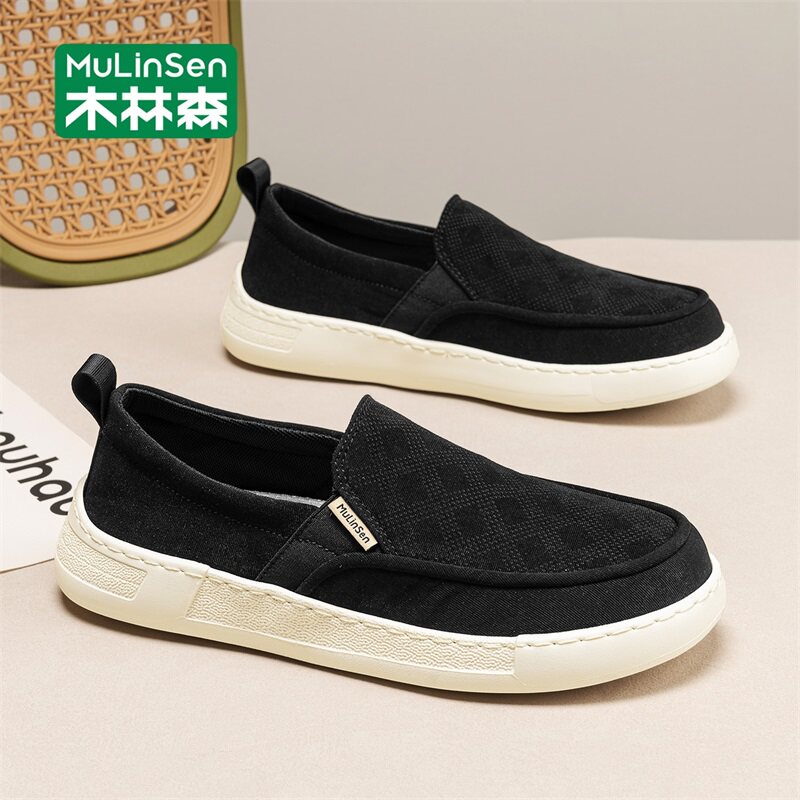 木林森老北京布鞋男夏季透气一脚蹬懒人鞋男士开车软底帆布休闲鞋主图