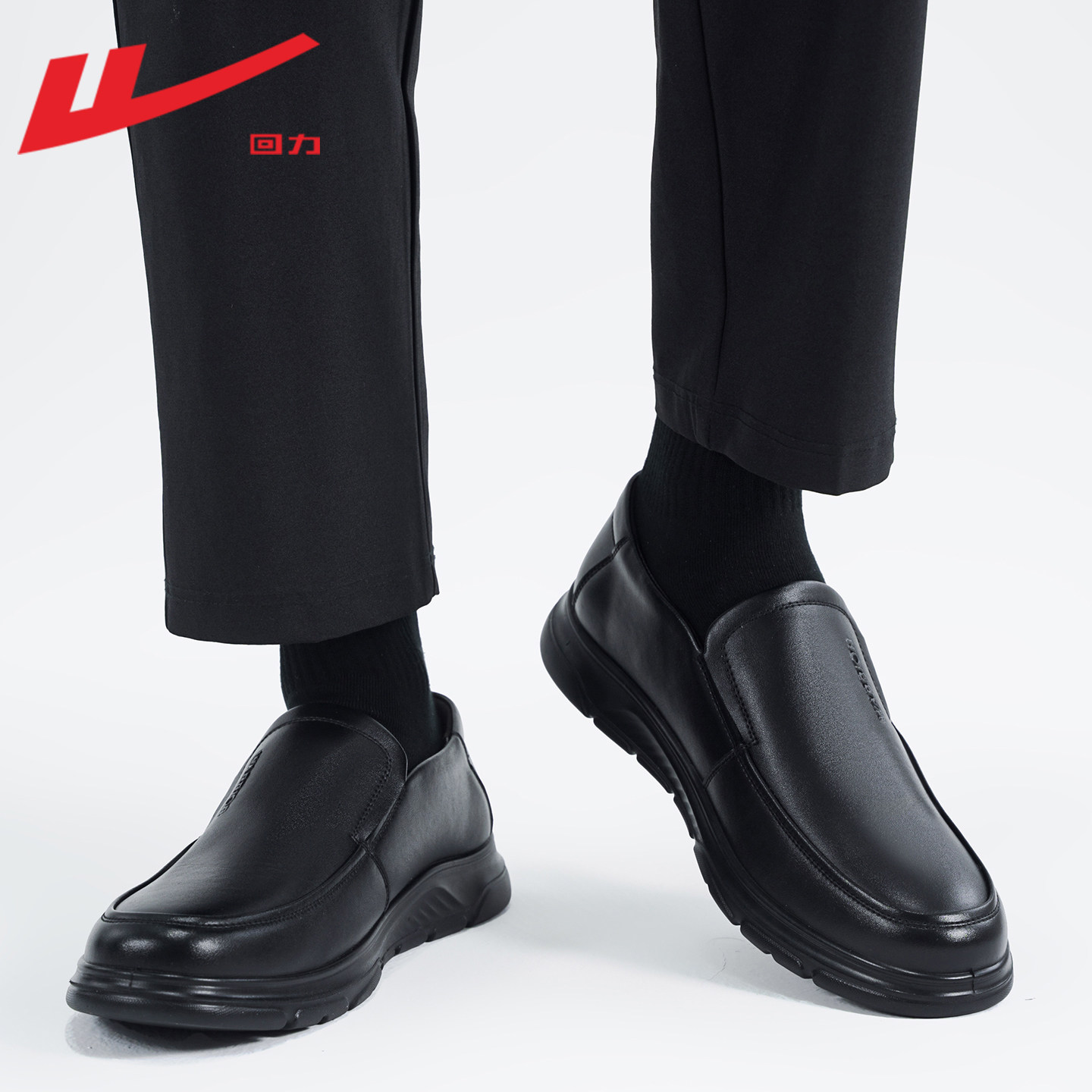 回力男鞋皮鞋男款2026新款软底商务休闲鞋子男士一脚蹬中年爸爸鞋主图