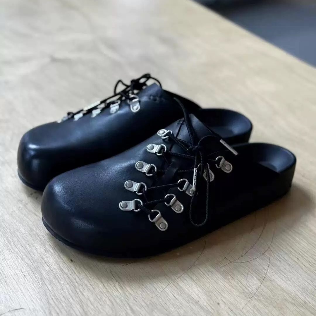 2026年新款男士外穿做旧斜襟绑带勃肯半拖一脚蹬包头情侣户外拖鞋主图