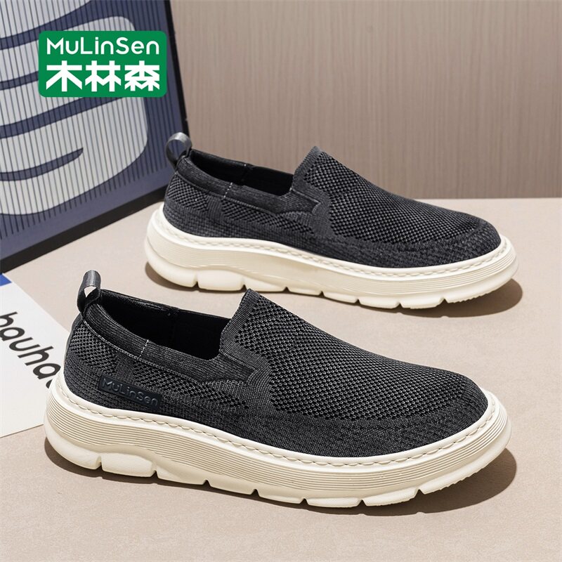 木林森男鞋夏季透气轻便老北京布鞋一脚蹬软底网鞋薄款工作休闲鞋主图