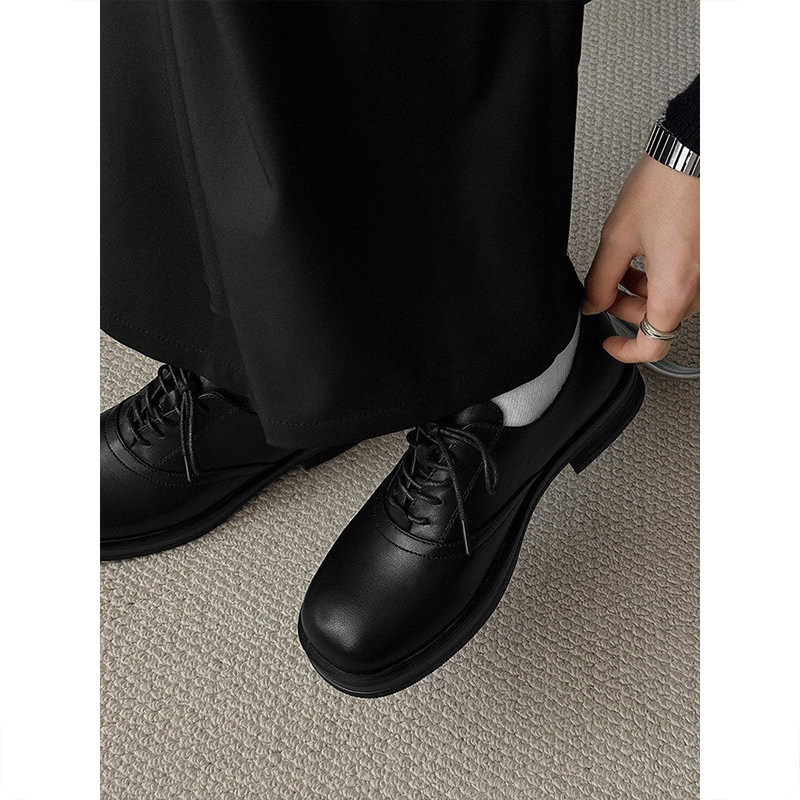 cleanfit老钱风极简黑色德比鞋男款休闲厚底增高情侣上班通勤皮鞋主图