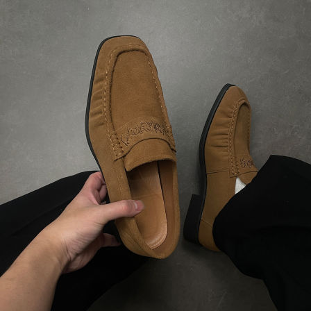 老钱风极简潮牌乐福鞋男款翻毛皮懒人一脚蹬方头德比鞋百搭豆豆鞋