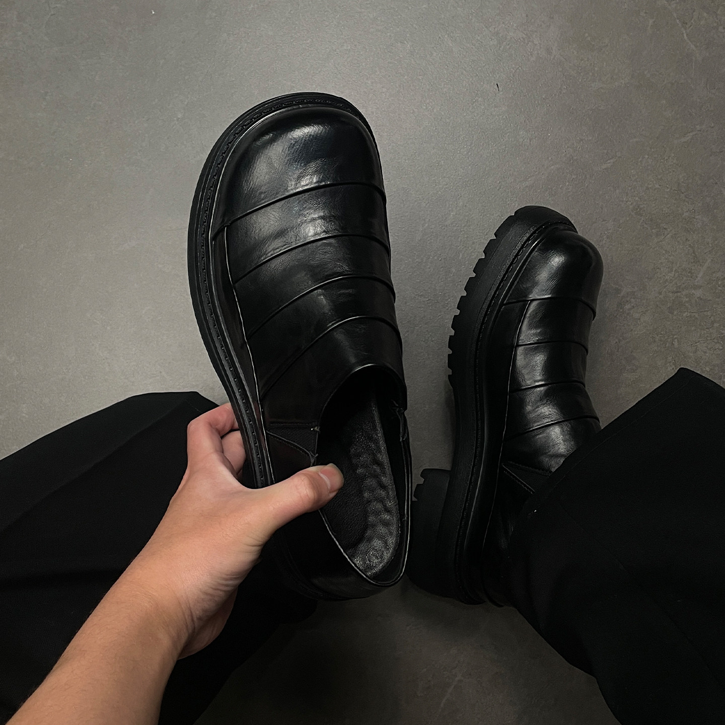 潮牌方头皮鞋英伦风厚底增高乐福鞋男懒人一脚蹬德比鞋套脚大头鞋主图