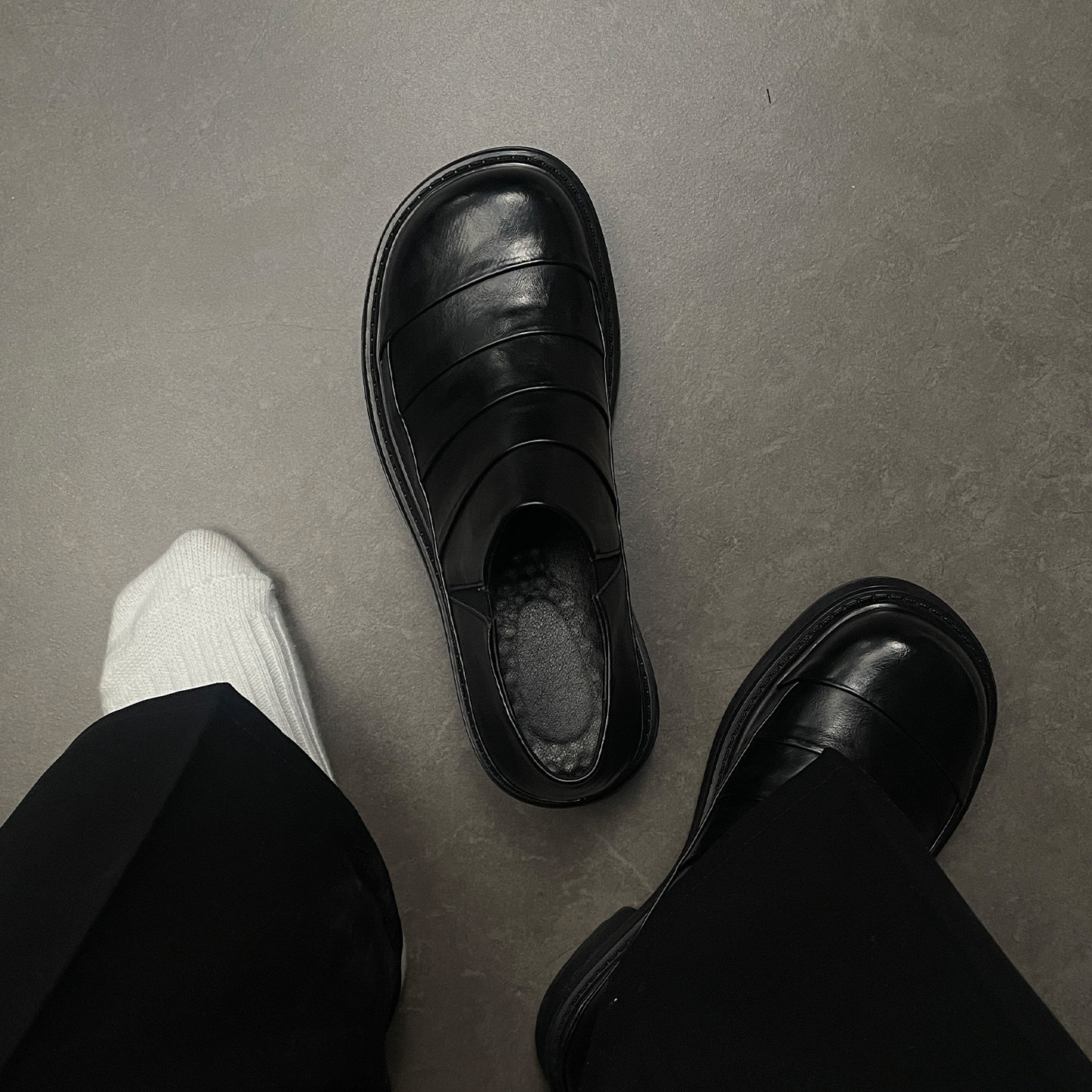 新款毛毛虫乐福懒人皮鞋英伦厚底增高鞋男一脚蹬德比鞋套脚大头鞋主图