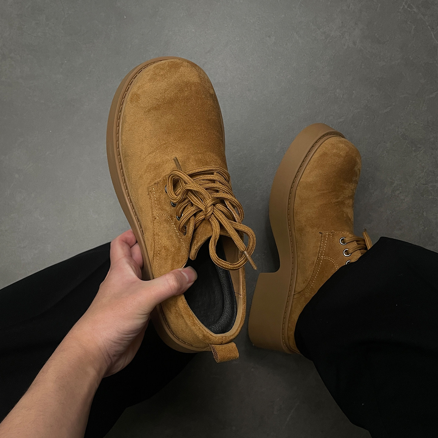 cleanfit翻毛皮米奇大头德比鞋男厚底增高英伦工装低帮大黄靴皮鞋主图