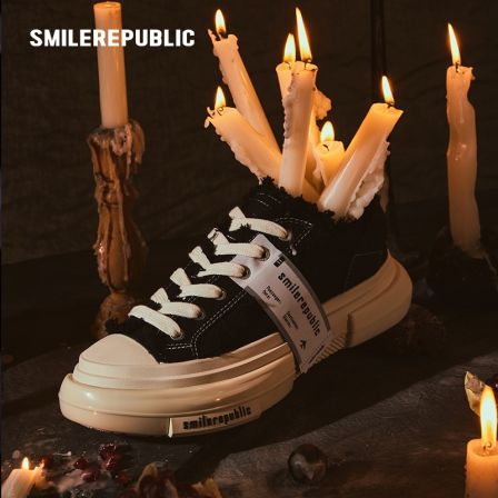 【专属】SMILEREPUBLIC70S 经典黑厚底增高休闲板鞋男女同款