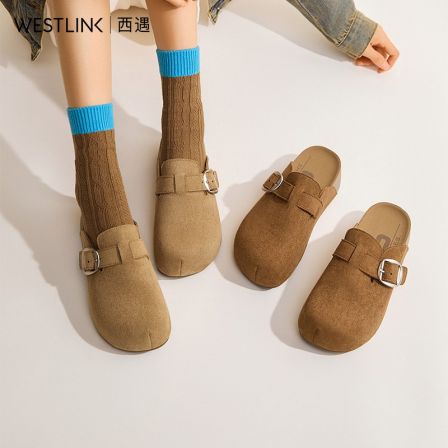 西遇厚底勃肯鞋女新款春季百搭圆头一脚蹬懒人鞋外穿增高半拖