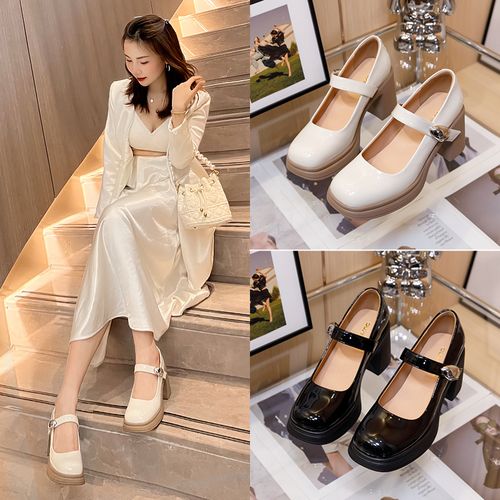 春夏新款玛丽珍女鞋M-331单鞋时尚百搭复古粗跟增高显瘦浅口高跟主图