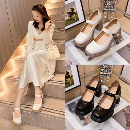 春夏新款玛丽珍女鞋M-331单鞋时尚百搭复古粗跟增高显瘦浅口高跟