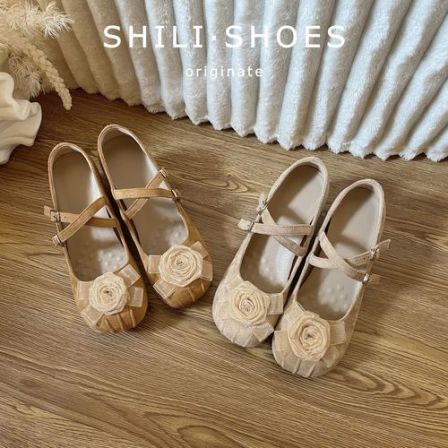 十里·7cm内增高小个子法式花朵粗跟浅口玛丽珍单鞋女通勤百搭