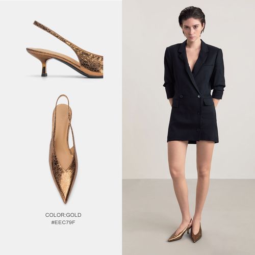 Cihi 爆裂纹皮质 褶皱水洗尖头浅口后空细跟高跟鞋单鞋主图