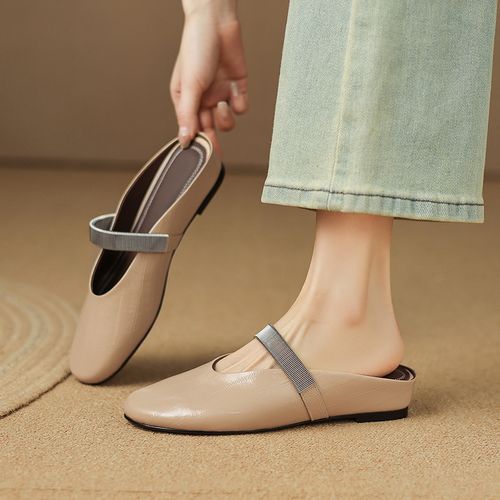 【NICESEE】3.5cm2026新款羊皮内增高半拖鞋女真皮包头透气懒人拖主图